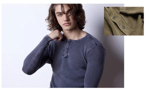 HEDGE HENLEY WAFFLE LS SWEATER