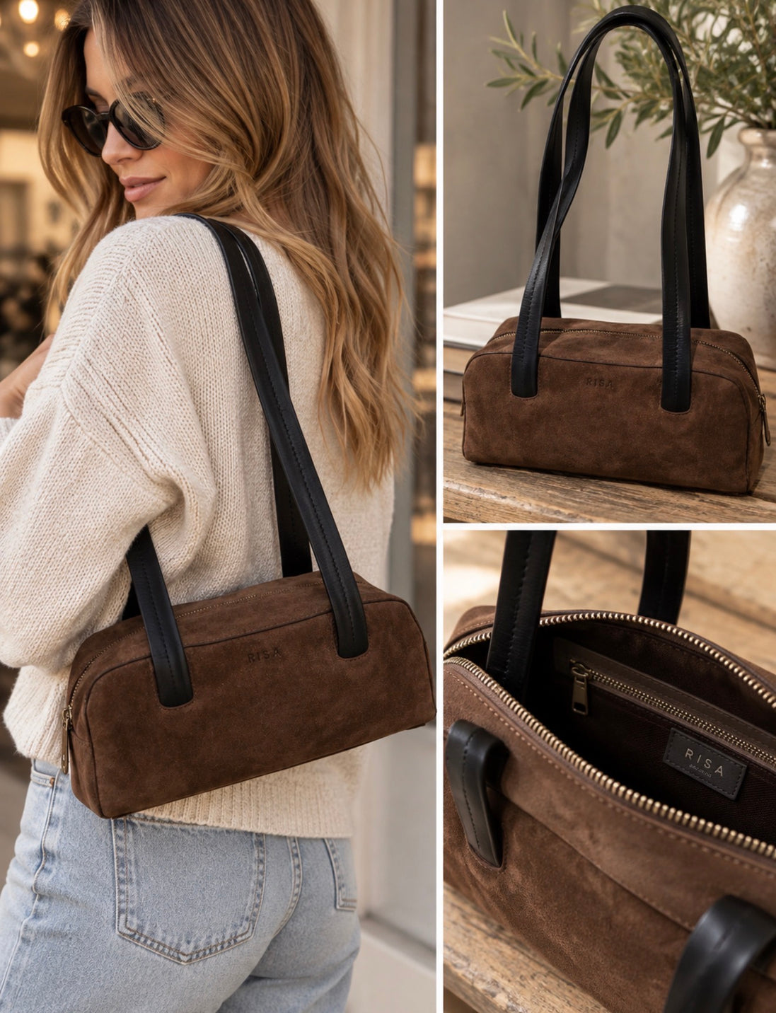 RISA LILLIE SUEDE BOWLER BAG