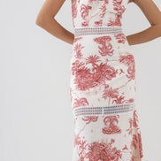 LEZ A LEZ PALM TREE LONG DRESS WITH LACE INSERT