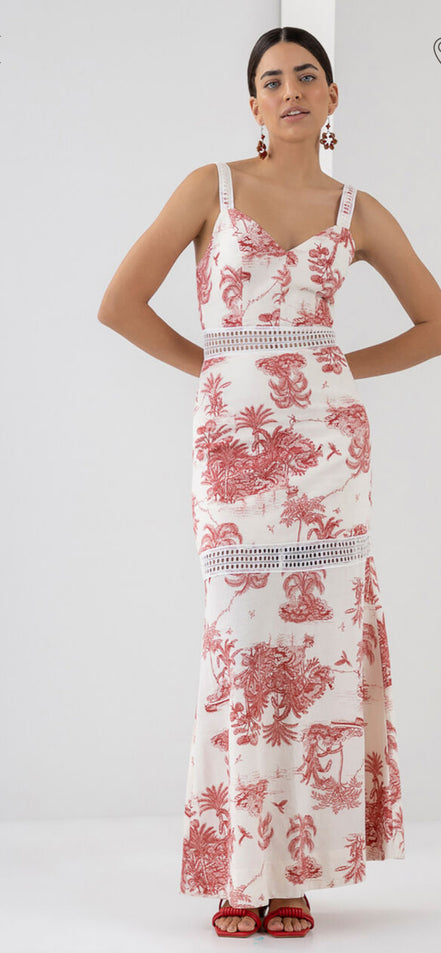 LEZ A LEZ PALM TREE LONG DRESS WITH LACE INSERT