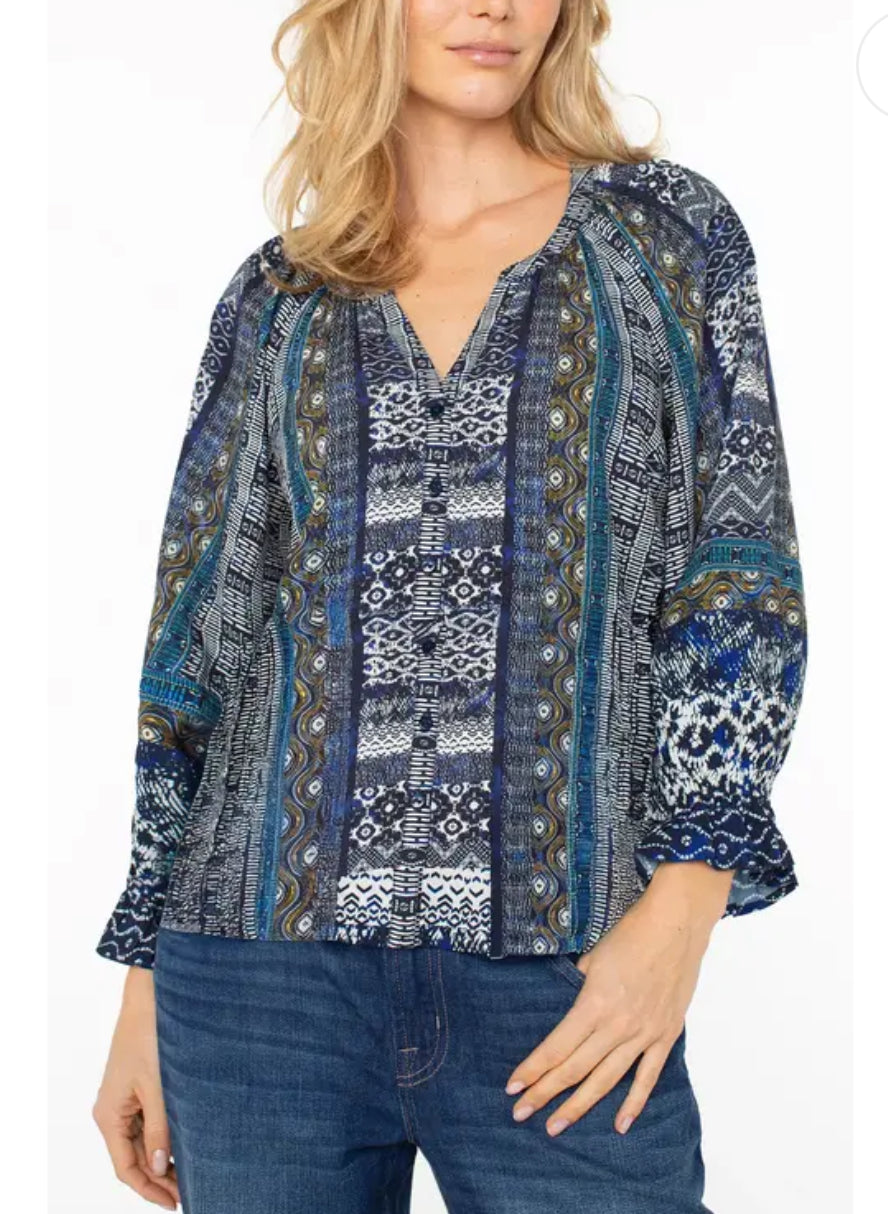 LIVERPOOL 3/4 Sleeve Button Front Woven Blouse