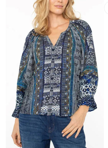 LIVERPOOL 3/4 Sleeve Button Front Woven Blouse