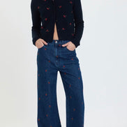 DAZE MUSE EMBROIDERED FITTED CARDI-CHERRY