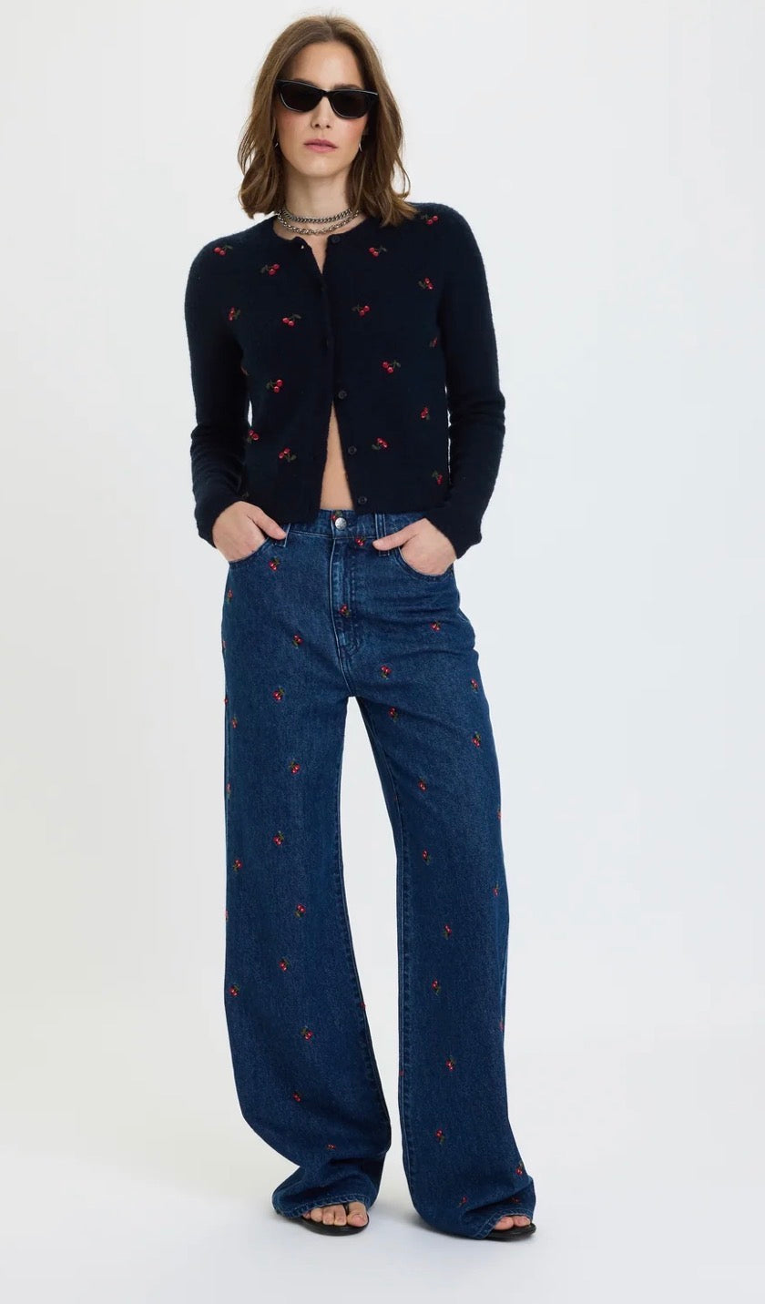 DAZE MUSE EMBROIDERED FITTED CARDI-CHERRY