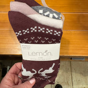 LEMON 3Pk HEATHER SOFT NON TERRY CREW SOCK