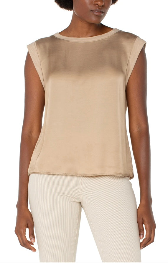LIVERPOOL SLEEVELESS WOVEN TO KNIT TOP
