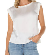 LIVERPOOL SLEEVELESS WOVEN TO KNIT TOP