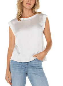 LIVERPOOL SLEEVELESS WOVEN TO KNIT TOP