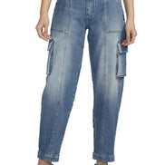 SILVER DENIM CARGO HIGH RISE TAPERED
