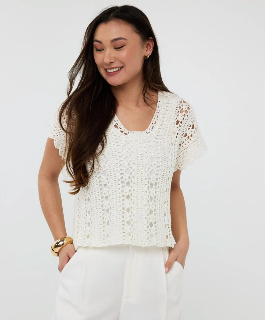 ESQUALO CROCHET CROP KNIT TOP