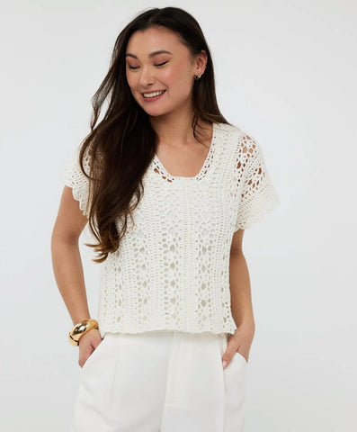 ESQUALO CROCHET CROP KNIT TOP