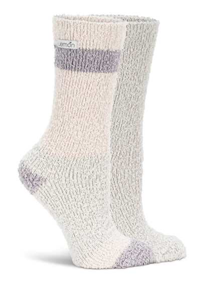LEMON 2PK WOMENS COLOURBLOCK ALOE INFUSED NON TERRY CREW