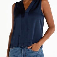 LIVERPOOL SLVLSS V-NECK WOVEN-TO-KNIT TOP