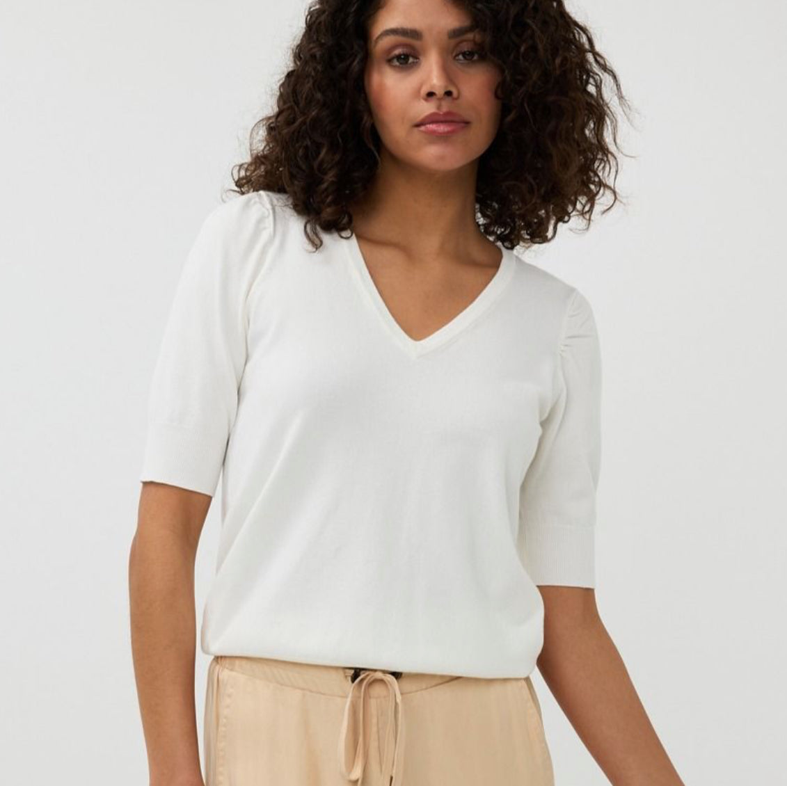 Esqualo Sweater V/neck gathering sive basic knit