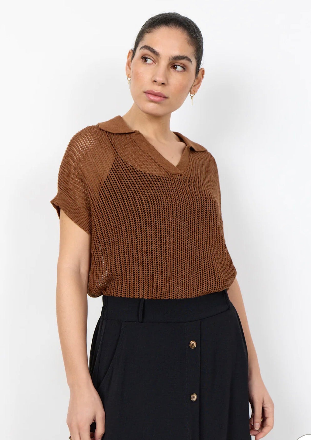SOYA CONCEPT LAURETTE COLLARED MESH TOP