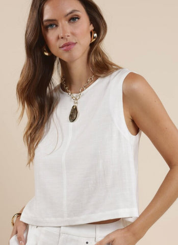 SAGE THE LABEL COASTAL CALM LINEN TIE BACK TANK