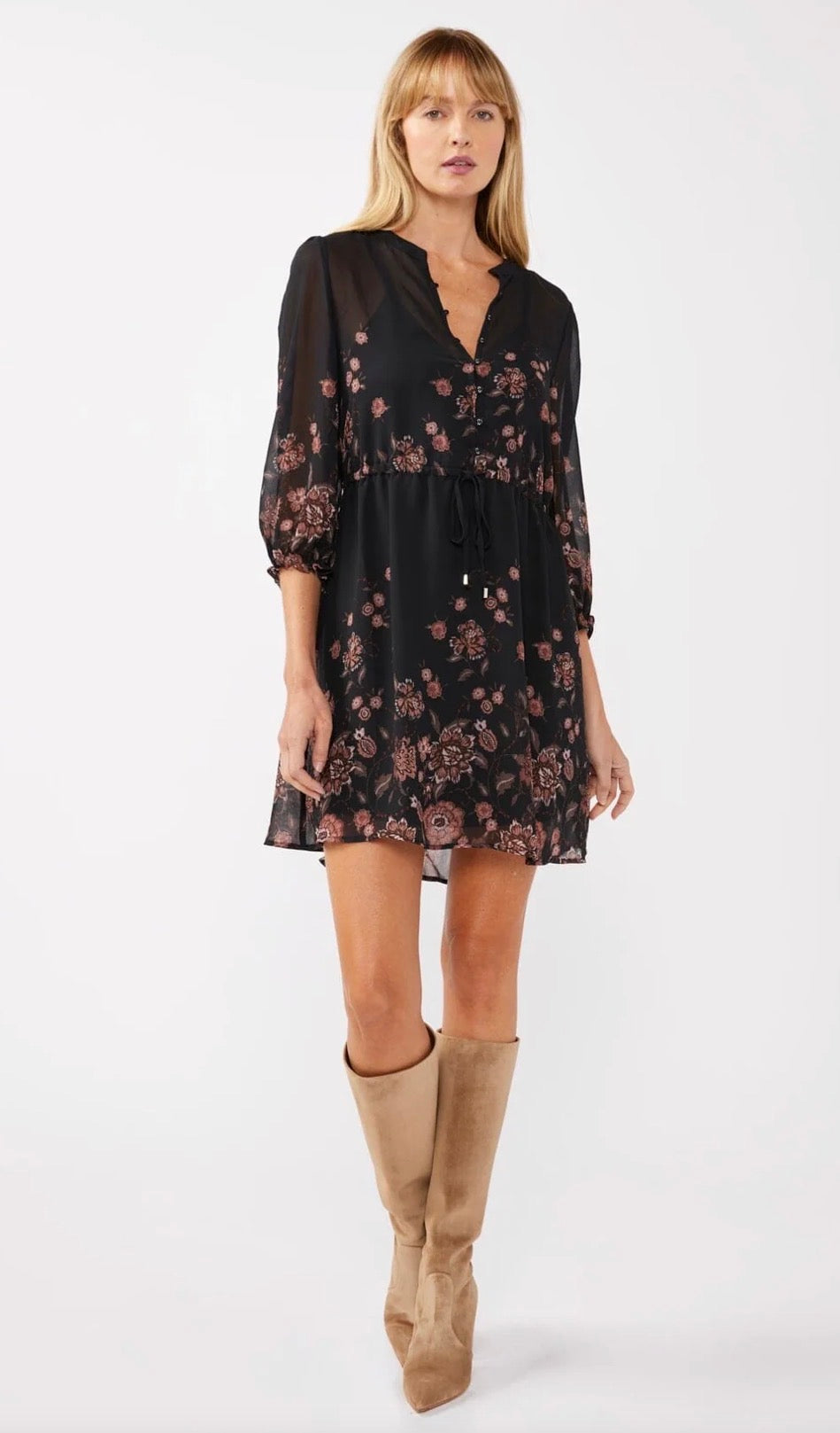 LOVESTITCH That Moment Floral Mini Dress 3/4 SLV BUTTON FRONT
DRAWSTRING WAIST