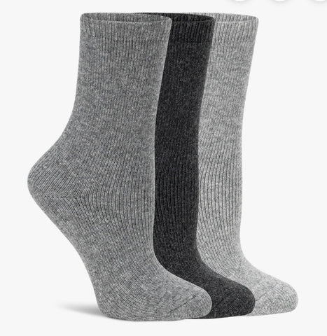LEMON 3PK WOMENS WOOL HIKER BOOT CREW SOCK -CHARCOAL