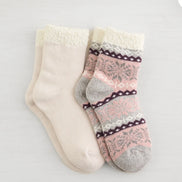 LEMON 2PK NON TERRY SNOW DAY DOUBLE LAYER CREW SOCKS