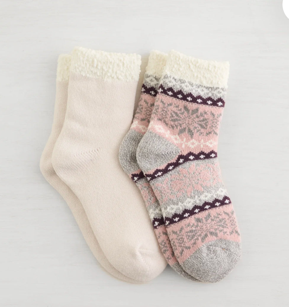 LEMON 2PK NON TERRY SNOW DAY DOUBLE LAYER CREW SOCKS
