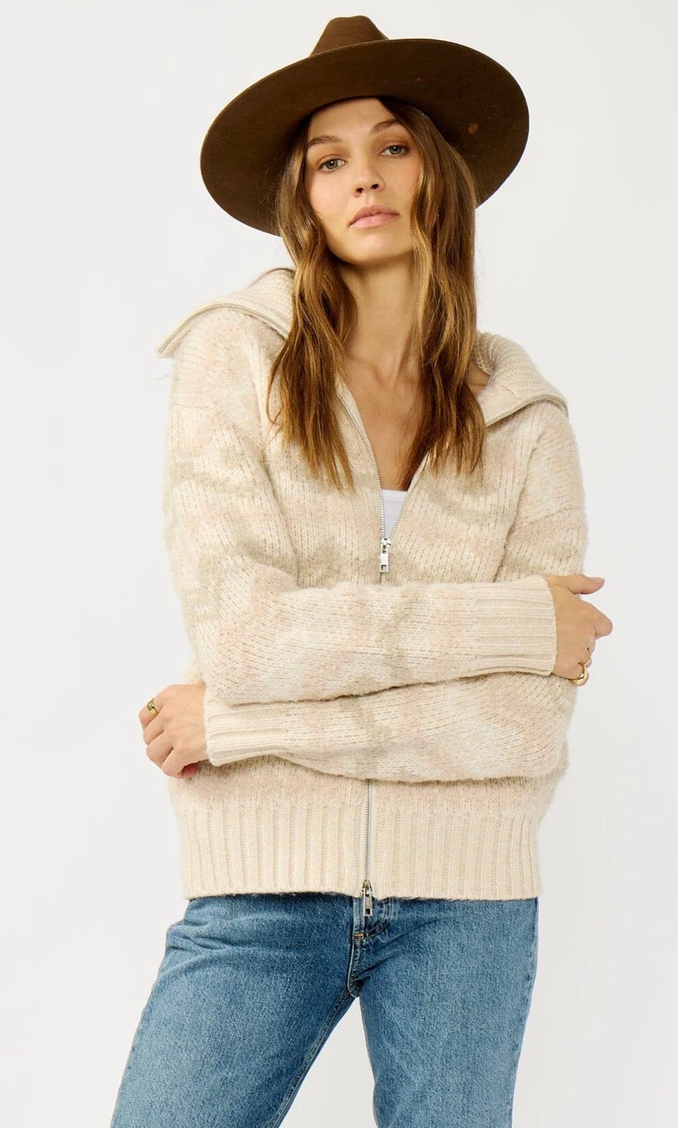 LOVESTITCH FAIR ISLE FRONT ZIP SWEATER