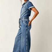 FREE PEOPLE EDISON WIDELEG COVERALL / CERULEAN SKIES