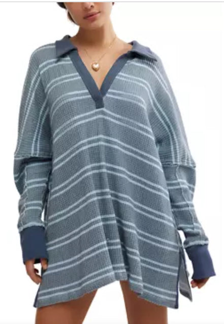 FREE PEOPLE STRIPED TRAVIS POLO