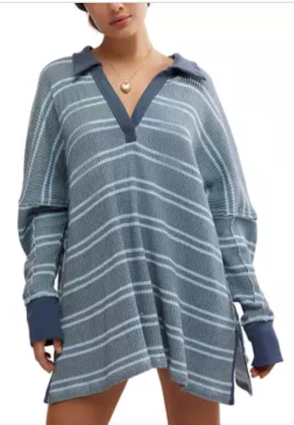 FREE PEOPLE STRIPED TRAVIS POLO