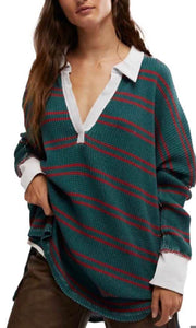 FREE PEOPLE STRIPED TRAVIS POLO
