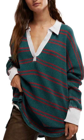 FREE PEOPLE STRIPED TRAVIS POLO