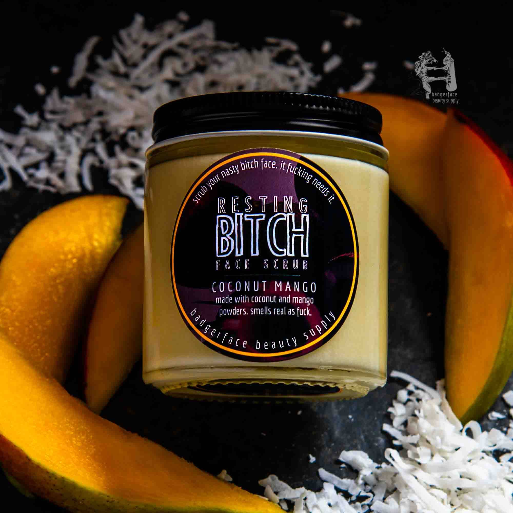 Badgerface Coconut Mango Face Scrub. Natural Face Care Products.
