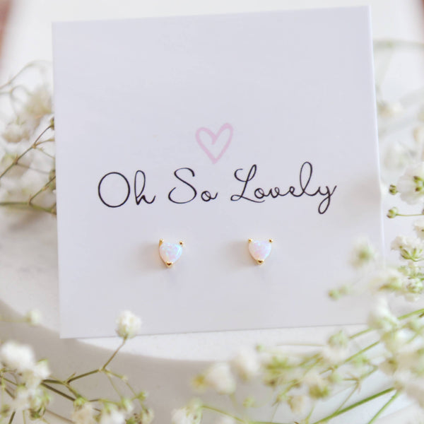 OH SO LOVELY Genevieve Opal Heart Studs
