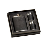 CREATIVE GIFTS Black Leatherette Flask & Stainless Steel Shot Glass Set