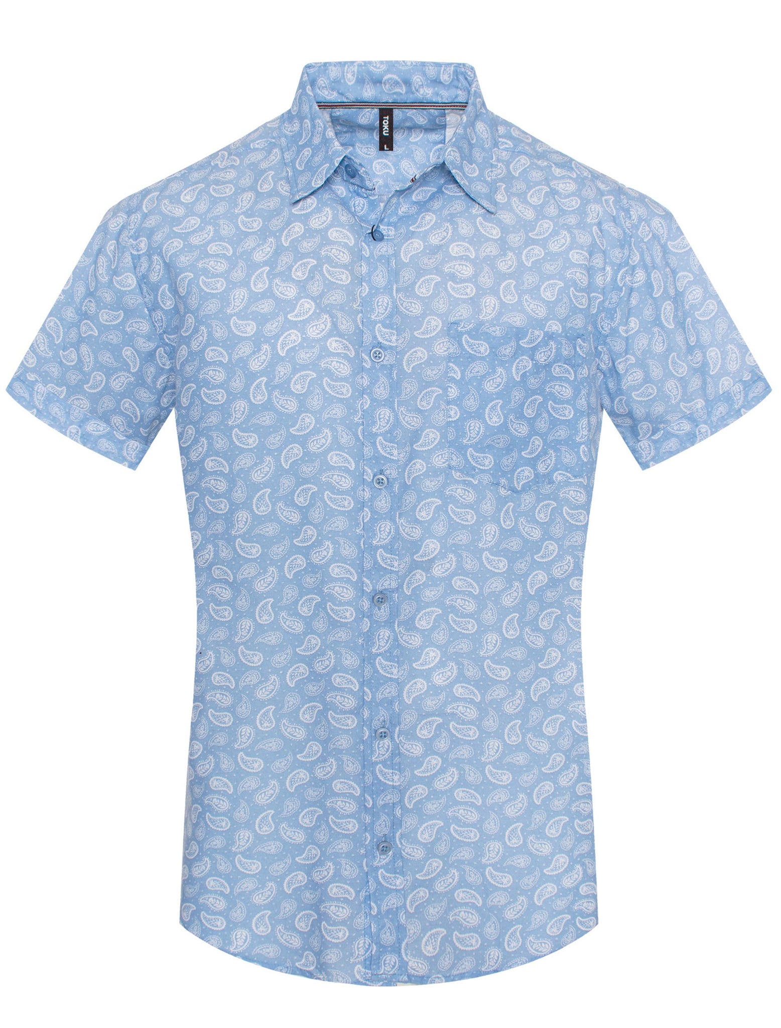 URBAN FITZ TOKU Sky Blue Paisley Print Short-Sleeve Shirt