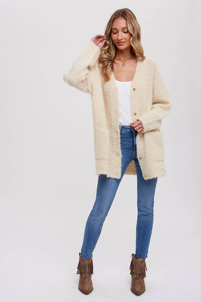 BLUIVY BUTTONED BOUCLE CARDIGAN