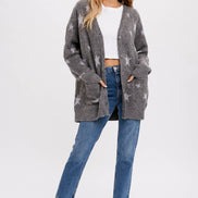 BLUIVY STAR PATTERN BUTTON FRONT CARDIGAN - Dropped Shoulder Design