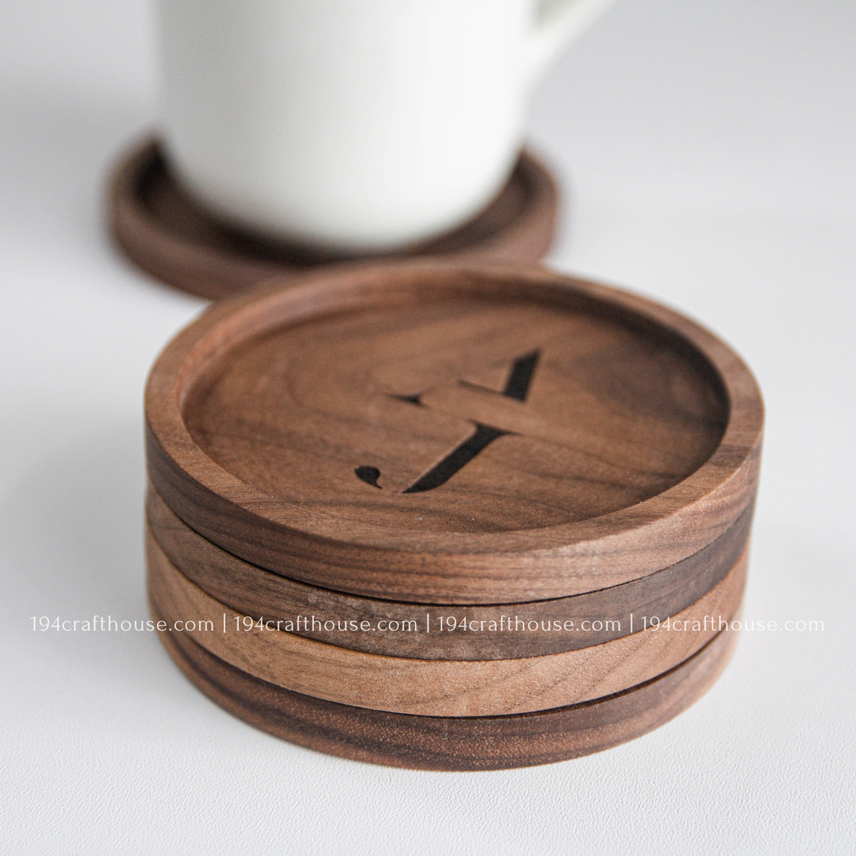 Custom ELORA Engraved Round Wood Coaster - Home Decor & Gifts-2PC