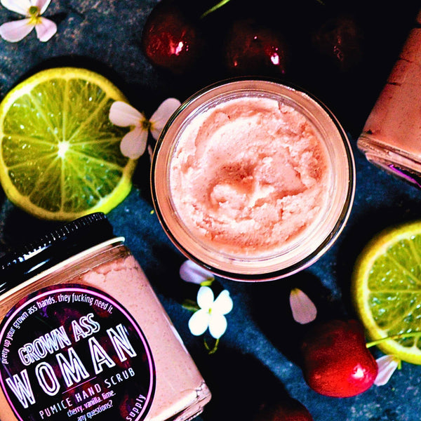 Badgerface Grown Ass Woman Hand Scrub. Cute Gift for Gardeners.