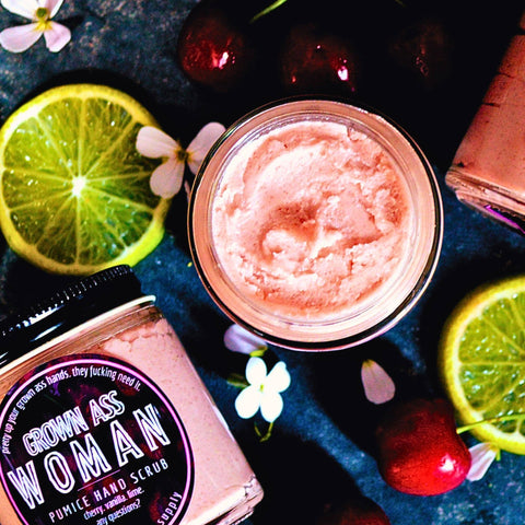 Badgerface Grown Ass Woman Hand Scrub. Cute Gift for Gardeners.