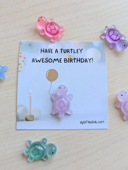 UNLIFTED INK Mini Birthday Card with Glow-in-the-Dark Turtle Cute balloon