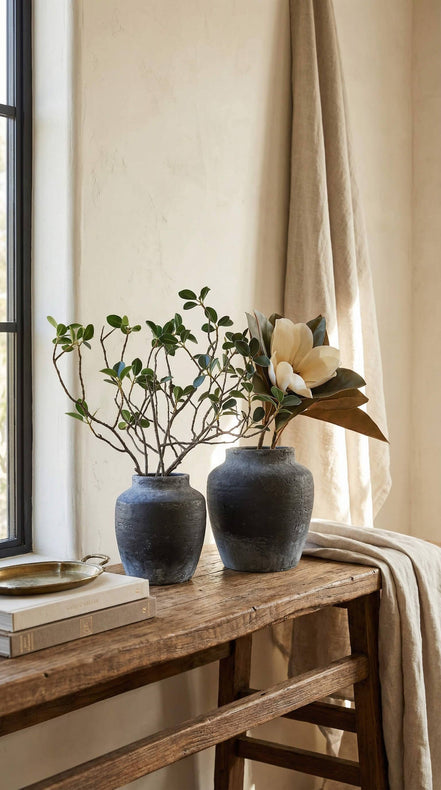 Terracotta Vase, Tall Rounded Charcoal Form - Anera