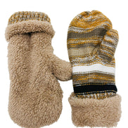 JC SUNNY Reversible Color Stripes & Sherpa Fleece Mittens