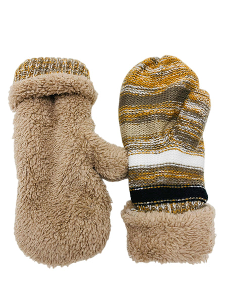 JC SUNNY Reversible Color Stripes & Sherpa Fleece Mittens