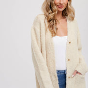 BLUIVY BUTTONED BOUCLE CARDIGAN