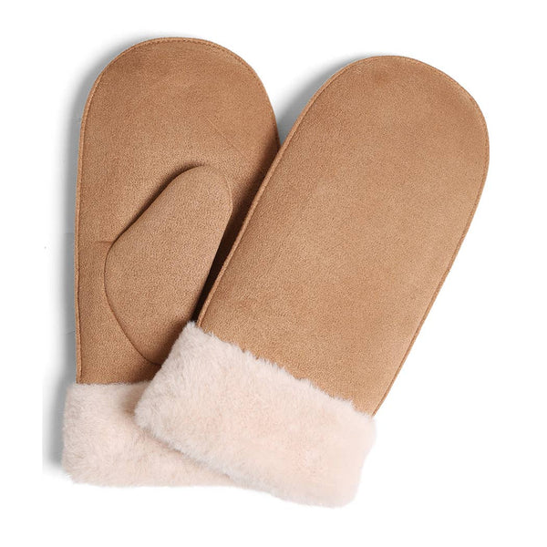 Solid Suede with Faux Fur Warm Cuffed Mittens