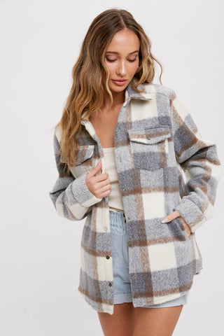 BLUIVY PLAID BRUSHED FLANNEL SHACKET