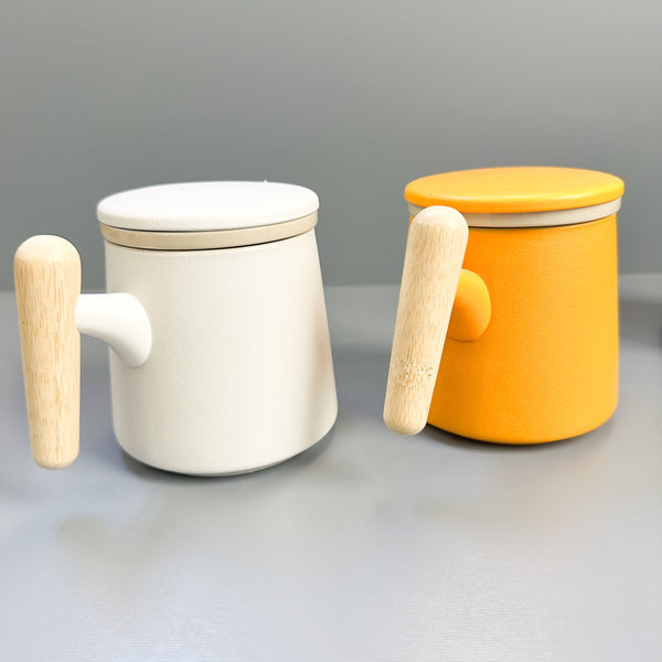 Japanese Wave Ceramic Tea Mug with Infuser & Lid