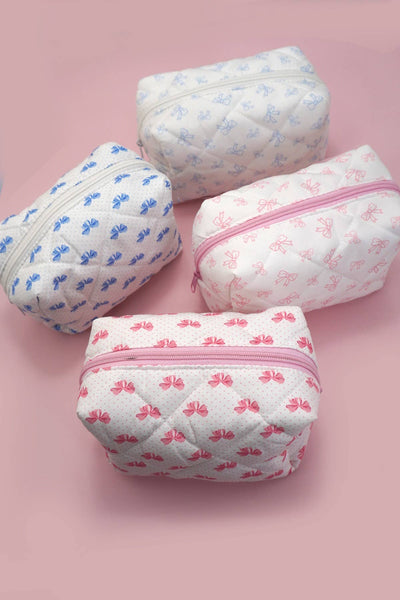 JOSSLYN QUILTED COTTON BOW COSMETIC POUCH BAG |