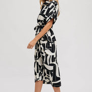 BLUIVY ABSTRACT PRINTED MIDI SHIRT DRESS