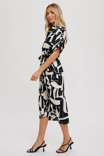 BLUIVY ABSTRACT PRINTED MIDI SHIRT DRESS